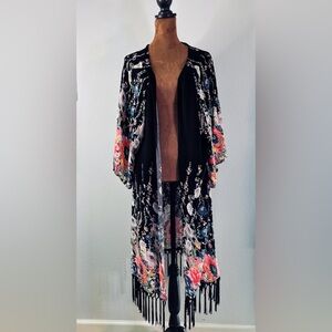 LA Hearts Floral Fringe‎ Kimono Duster Boho Whimsigoth One Size